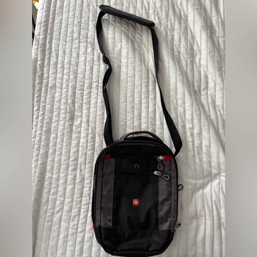 SwissGear Compact Messenger Bag - Black with Red Accents